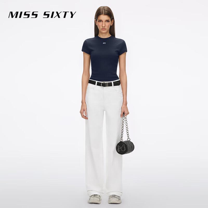 MISS SIXTY Women's Slim Fit Embroidered Cropped T-Shirt