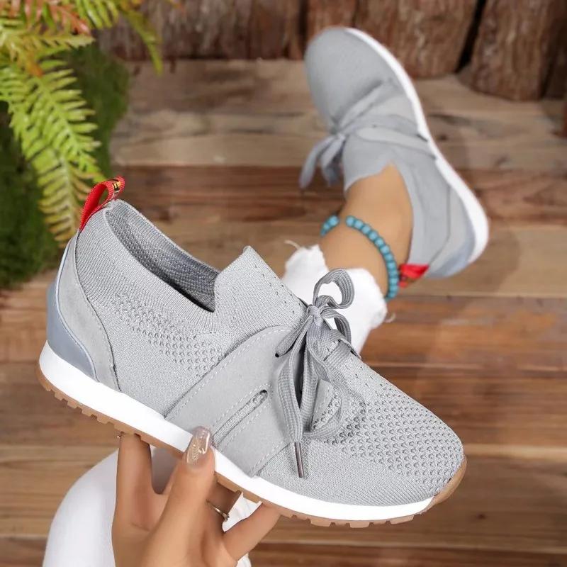 fashion 2024 High Quality Women's Shoes Spring and Autumn Fashion Solid Color Mesh Breathable Low-top Lace-up Women's Sports Shoes