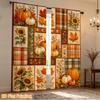 2pcs Rod Pocket Curtain with Autumn Patchwork Pumpkins Leaves Sunflowers Print, Stylish Window Drapes for Home Decor Living Room Bedroom