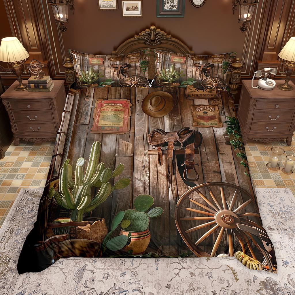 Homewish Western Cowboy Duvet Cover Set Rustic Farmhouse Comforter Cover Set Country Life Bed Set