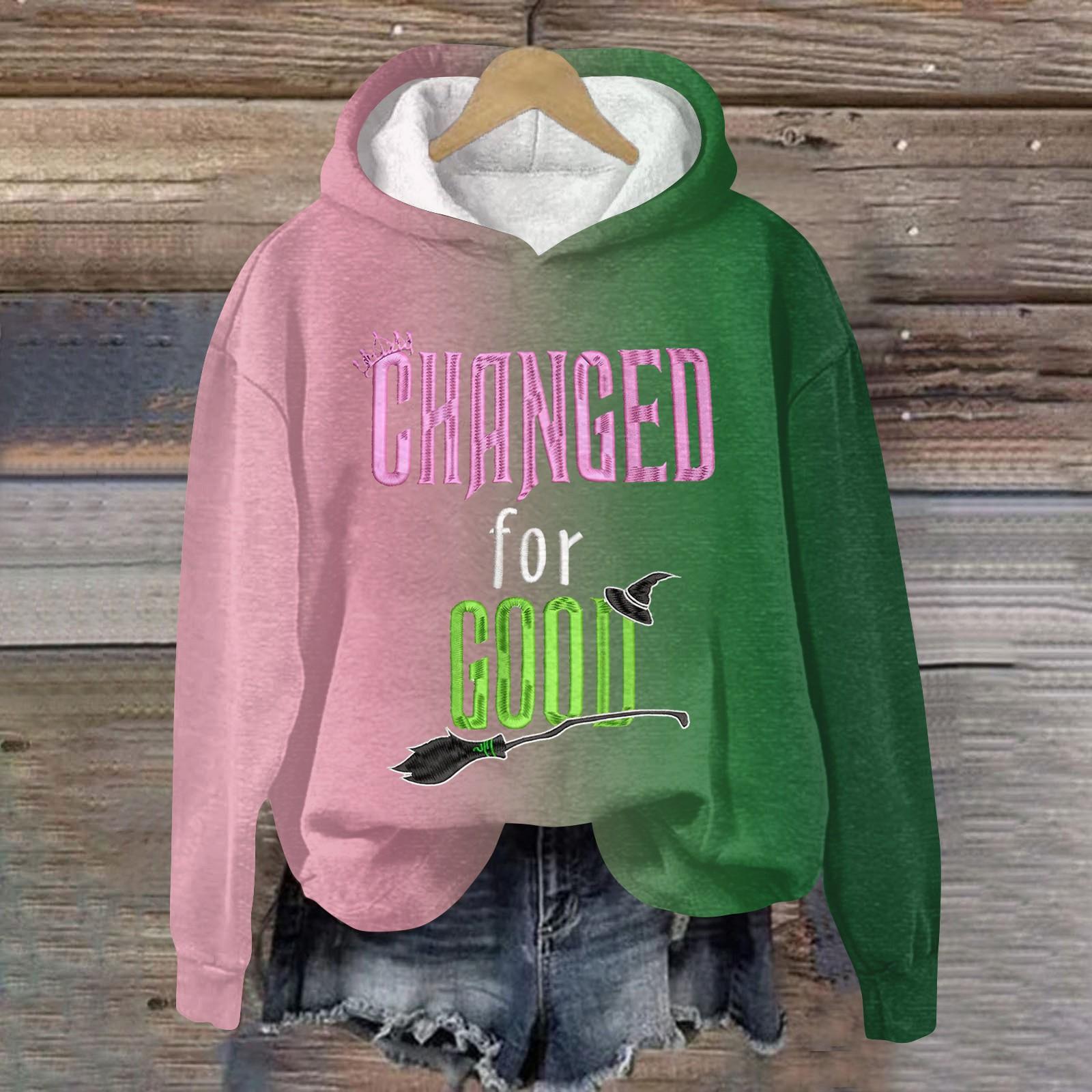 

Женская мода Bad Witch Print Hooded Pullover Sweatshirt S