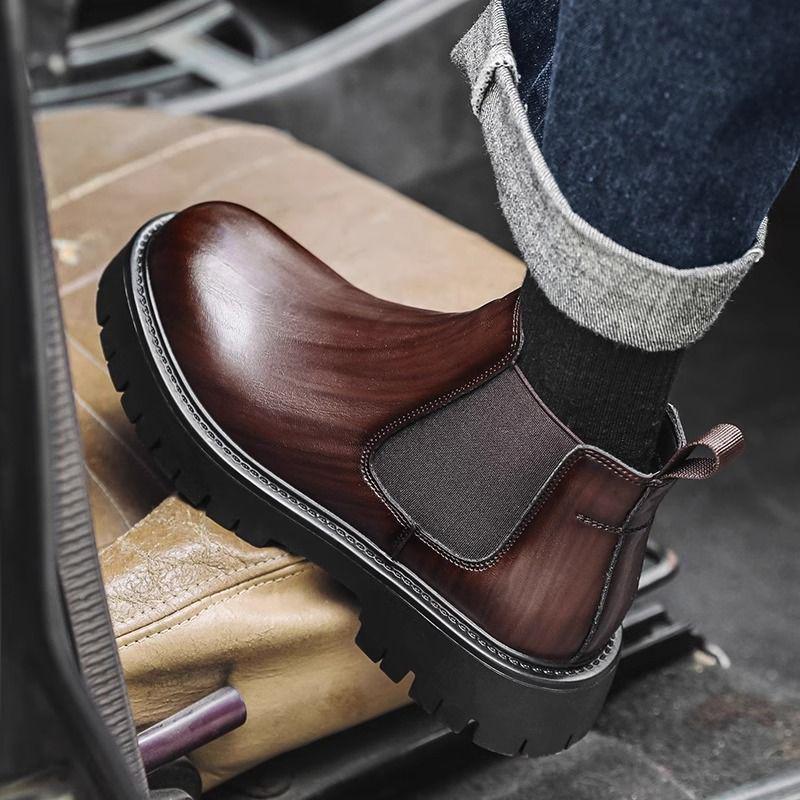 Men's Black & Brown Chelsea Boots - Thick Sole, High-Top Martin Style, British Fashion 2113