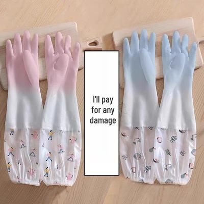 Women's Waterproof Velvet-Lined Rubber Dishwashing Gloves - Extended, Durable, Winter Hand Protection for Kitchen & Laundry
