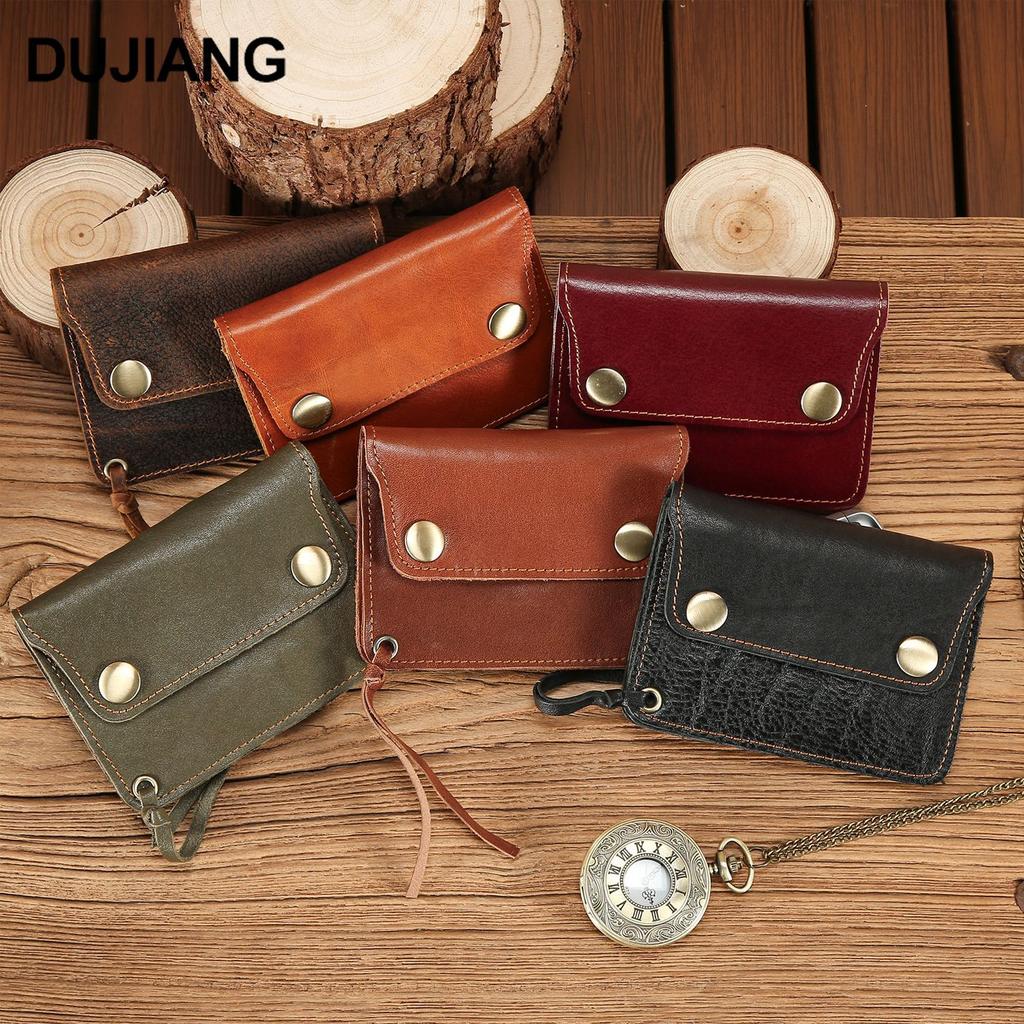 Retro First-Layer Cowhide Card Bag, Magnetic Buckle Zipper, Change Bag, Portable Leather Short Wallet.
