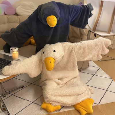 Nositeľná husia deka s kapucňou Onesie pre dospelých a deti, Oversized teplé kačacie pyžamo, Mäkký zvierací útulný spací vak s papučami
