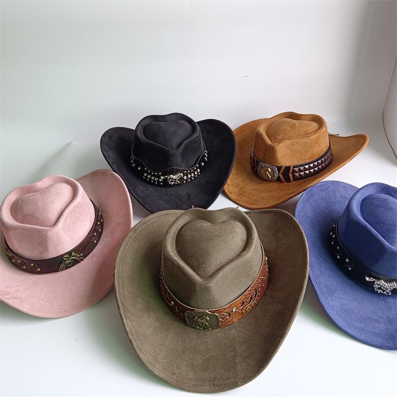 Heart Shaped Cowboy Hat Horse Head Leather Accessory Western Cowboy Hats Vintage Big-edge Gentleman Cowgirl Jazz Hat Holidays