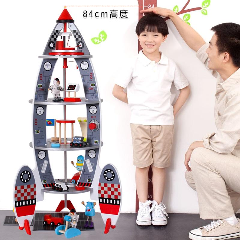 BABIBO Children's Play House Rocket House/Boys And Girls Simulation Rocket/Four-story Wooden Rocket House Toy