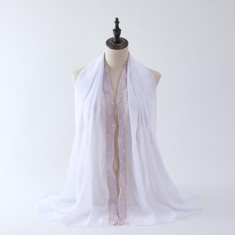 

Популярный тонкий дышащий солнцезащитный платок-шаль из шифоновой пряжи с жемчужными бусинами, лидер продаж 175CM