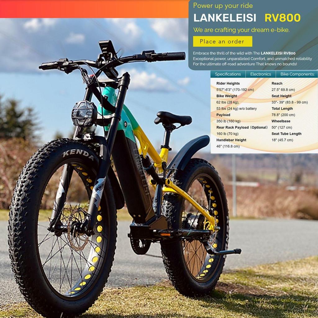 Elektrokolo Lankeleisi 26" 1000W Motor Do Všeho Terénu Ebike 48V 20AH Maximální Dojezd 150Km Nosnost 150Kg RV800