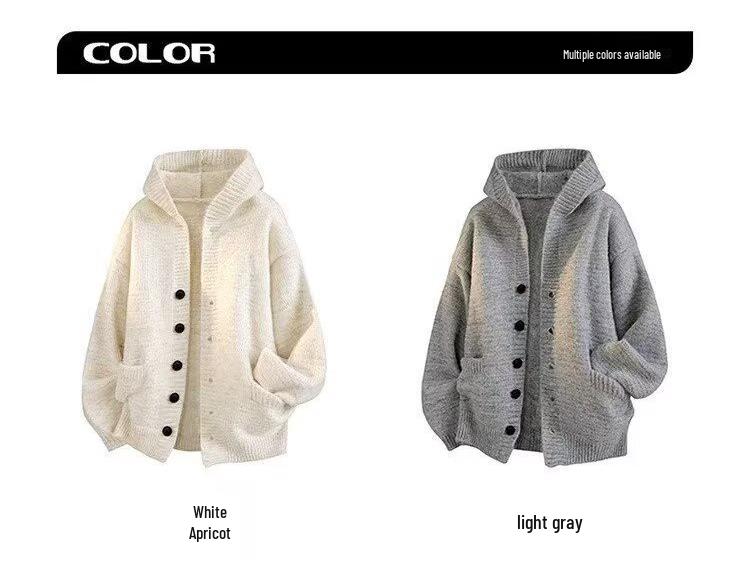 2025 Men's & Women's Dark Gray Hooded Knit Cardigan - American Style Casual Sweater for Autumn & Winter.