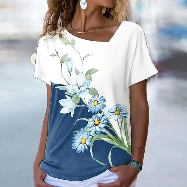 Summer T-shirt 3D color pattern printing women's V-neck Y2K casual tops women's retro Harajuku girls' personalized short sleeves