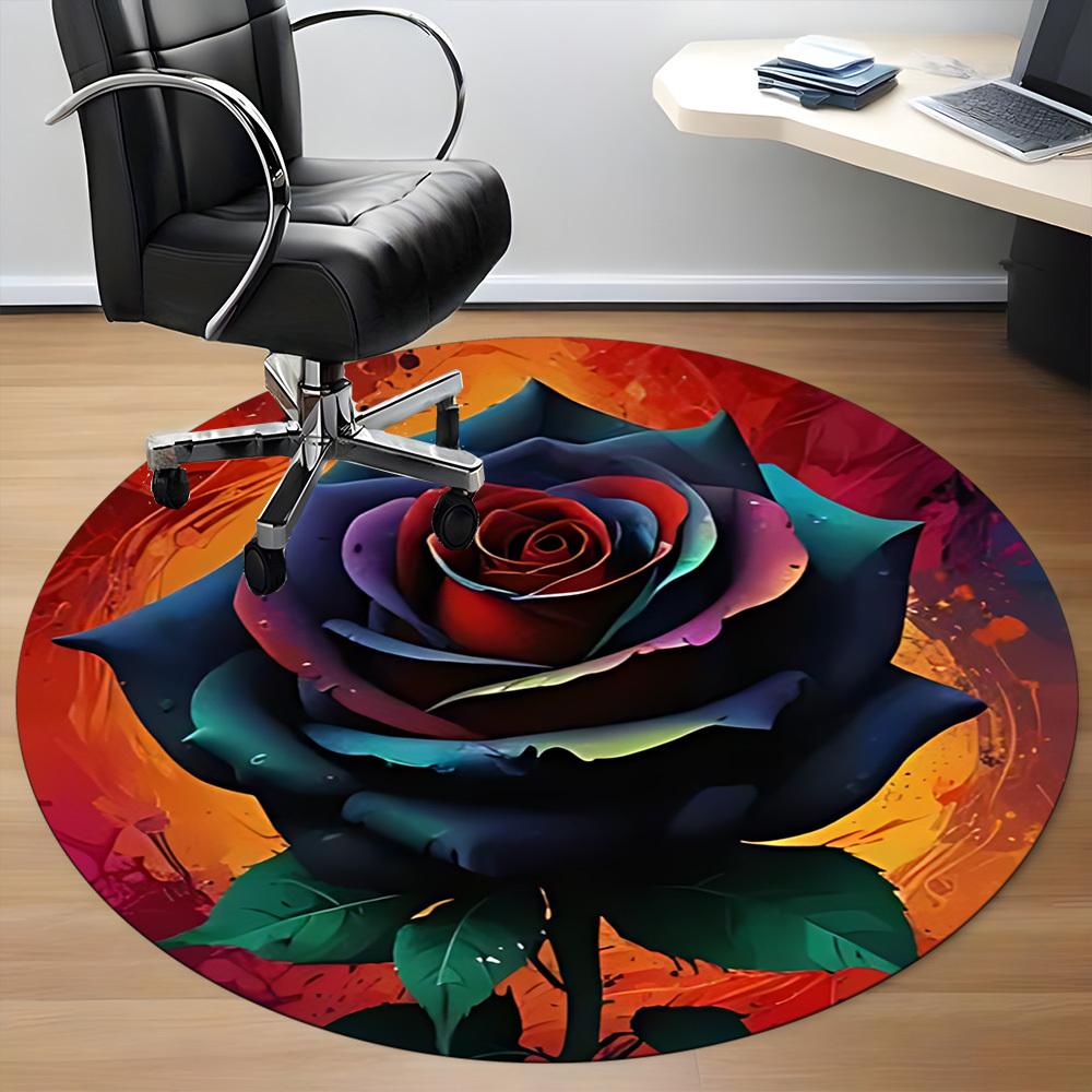 1pc Rainbow Rose Office Round Area Rug, Mat Suitable ForOffice, Under Office Chairs Bedroom Living Room Home Decor, Room Deco