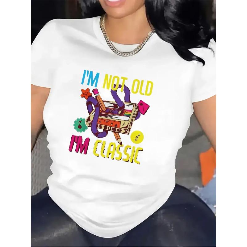 

European sizes Women s Black Retro Cassette T-Shirt - I m Not Old I m Classic Vintage 80s/90s Nostalgia Design Durable Casual Casual Attire for Home S белый
