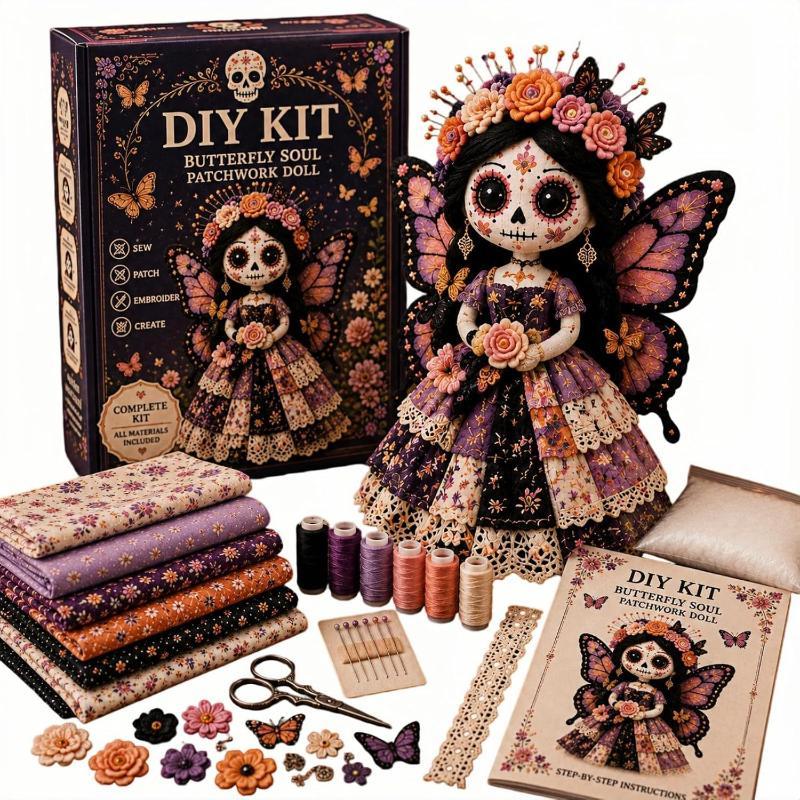 Day Of The Dead Handmade Skull Doll DIY Kit Patchwork Sewing Craft Set for Adult Hobbyist Halloween Party Decor Creative Gift