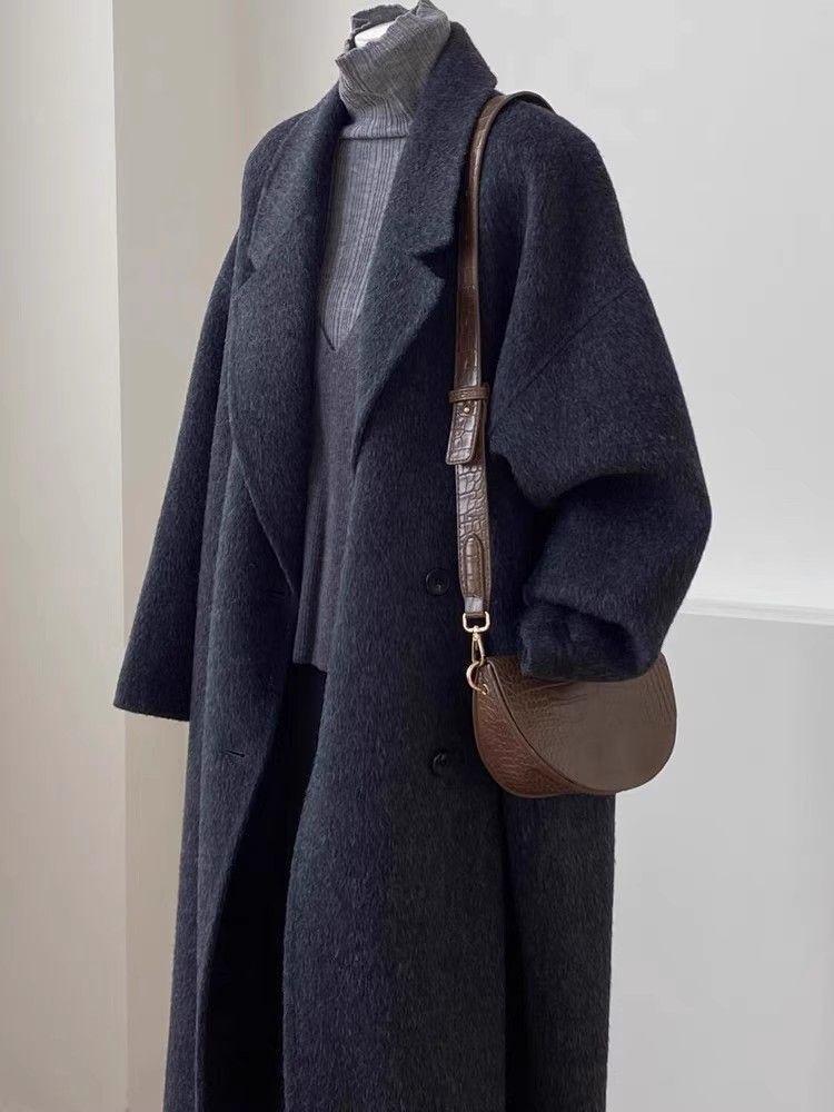 Women's Hepburn Wool Coat Mid-Length Thickened Duck Down Autumn Winter Overcoat