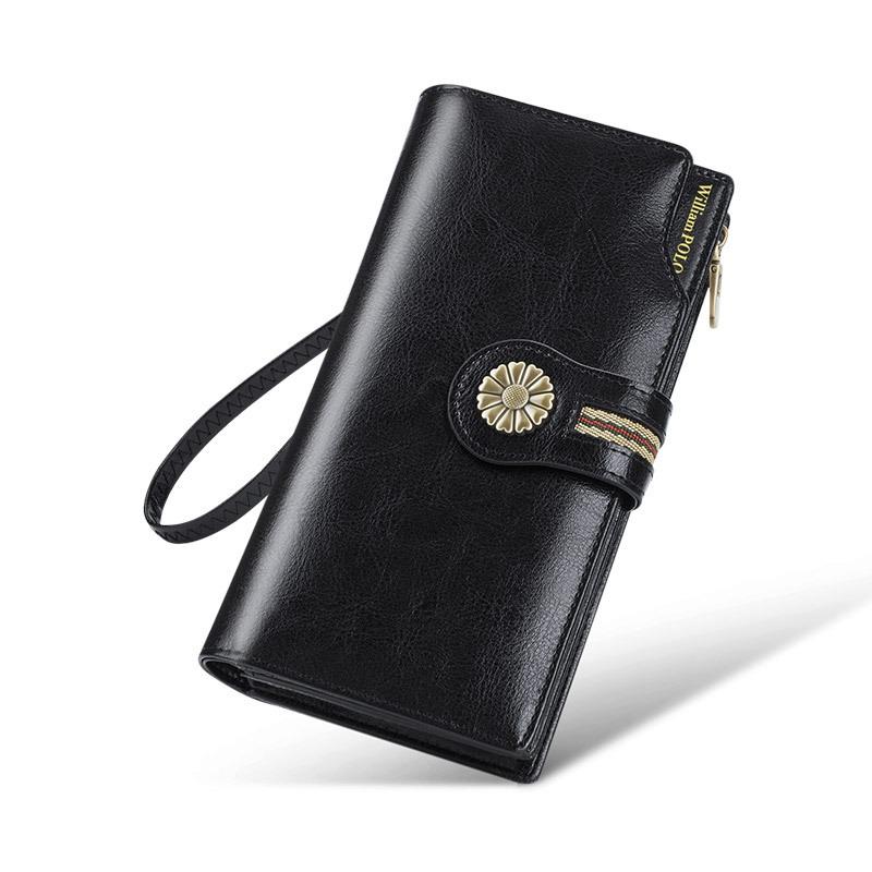 Women's High-end Genuine Leather Wallet Long Cowhide Wallet Anti-theft Brush Retro Wallet