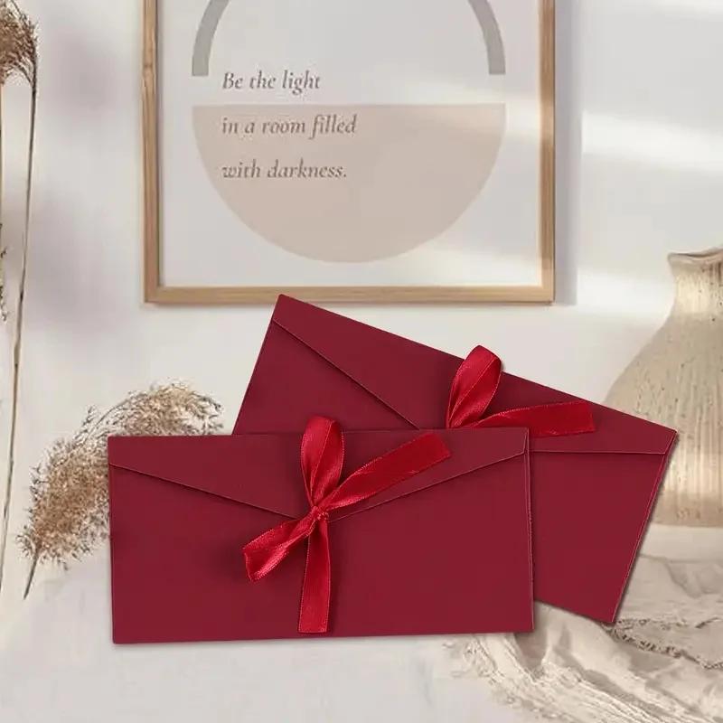 15/30 Pack Kraft Paper Envelopes with Ribbons, Invitation Envelopes for Festival and Party - Red