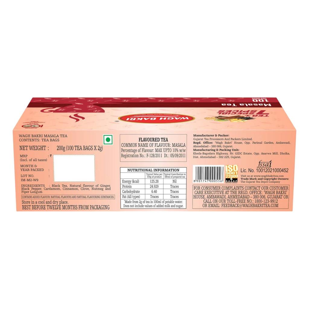 Wagh Bakri Masala Chai Tea Bags 200 G Pack Of 1 Aromatic Spiced Blend For Rich Flavorful Hot Beverage Enjoyment