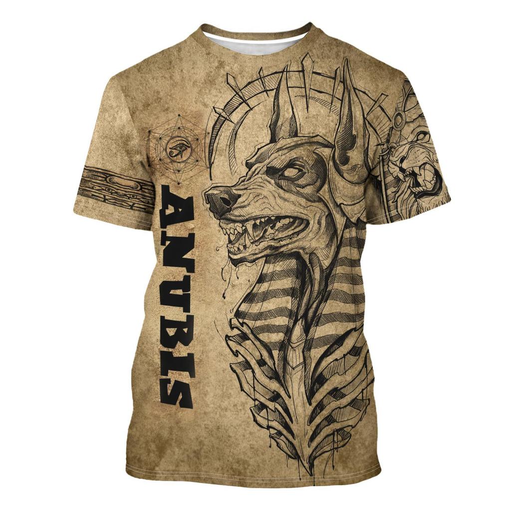 Summer Round Neck 3D Ancient Egyptian Patterns Print Top Fashionable Casual Short Sleeved Men's T-shirts