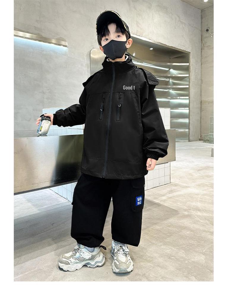 Boys' 3-in-1 Windbreaker Jacket - Fleece-Lined, Detachable for Spring, Autumn, Winter