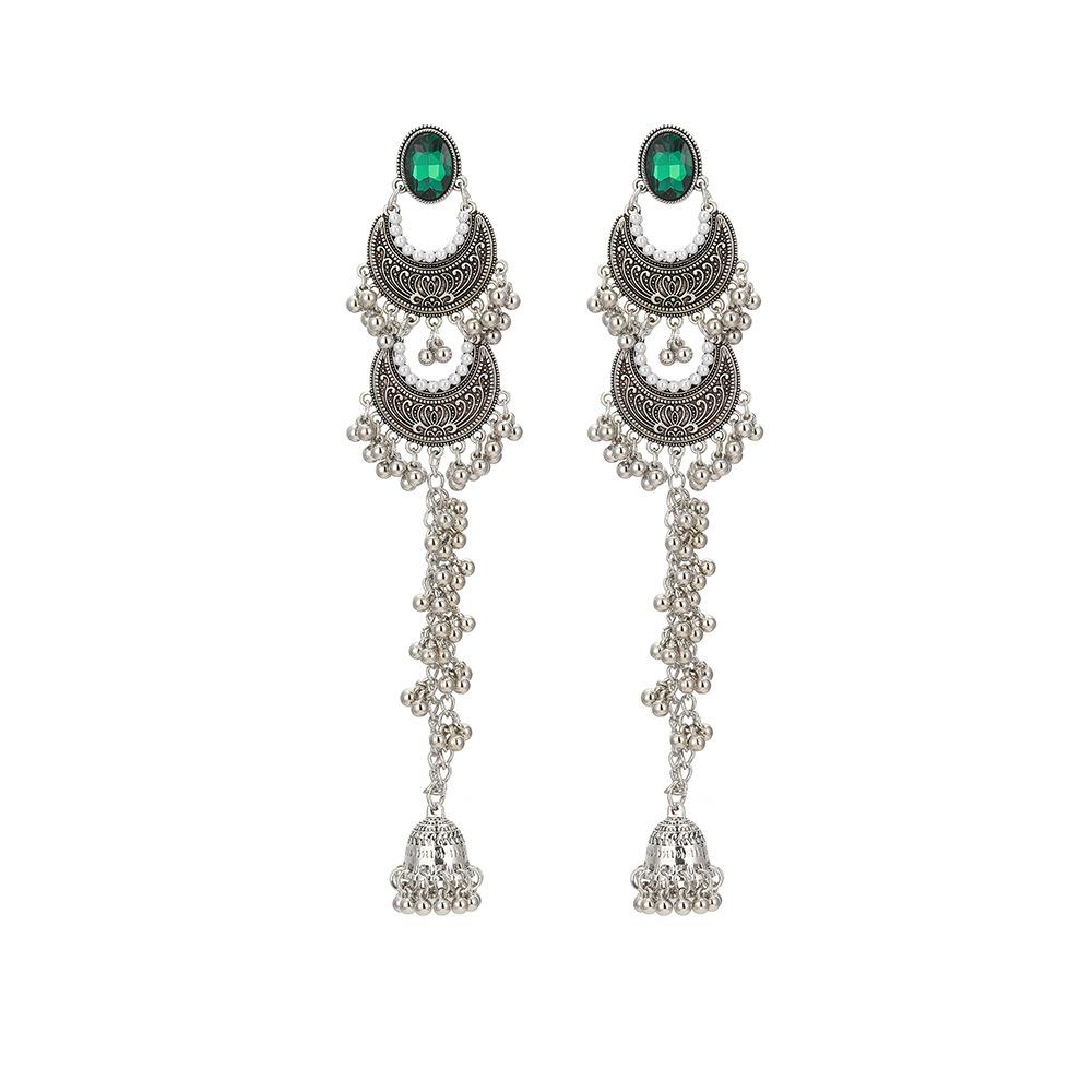 Vintage Bohemian Ethnic Style Bell Beaded Drop Long Tassel Dangle Earrings for Women