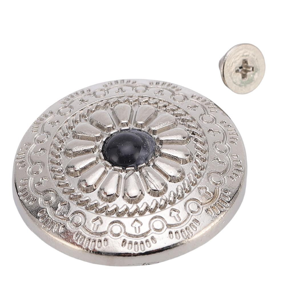 5 Set 30mm Decorative Flower Screw Back Buttons Vintage Screw Buttons with 4.5mm Screws Silver for PU Leather DIY Zinc Alloy