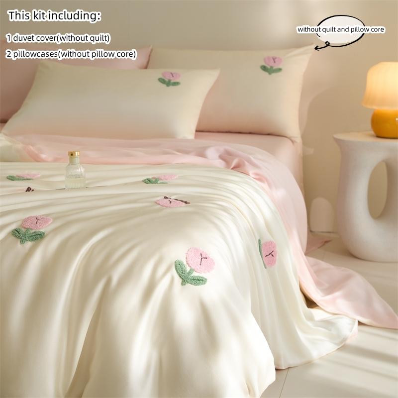 

3pcs Embroidered tulips Duvet Cover Set (1*Duvet Cover + 2*Pillowcase, Without Core) soft Bedding Set, Soft Comfortable 135x200cm 3pcs тюльпан кольору