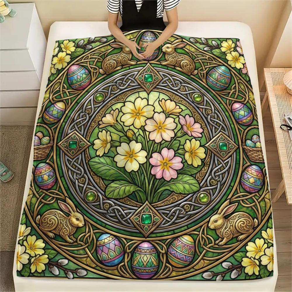 1Pc Easter Print Flannel Blanket, High quality Comfortable for All Seasons, Home Decor, Warmth and Comfort, Perfect for Christmas Gifts W6