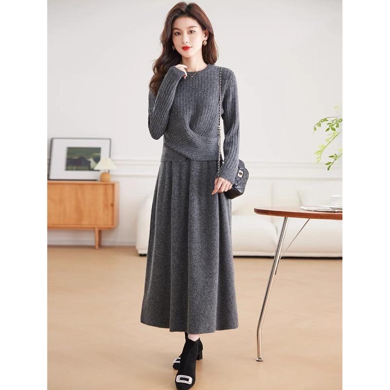 

Элегантный темпераментный ветрозащитный свитер юбка женский костюм-двойка осень и зима новый вязаный костюм женский one size fits all серый