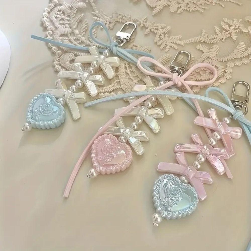 Cartoon Bow Ribbon Bead Keychain Handmade Bag Pendant Bag Charms Keychain Decor