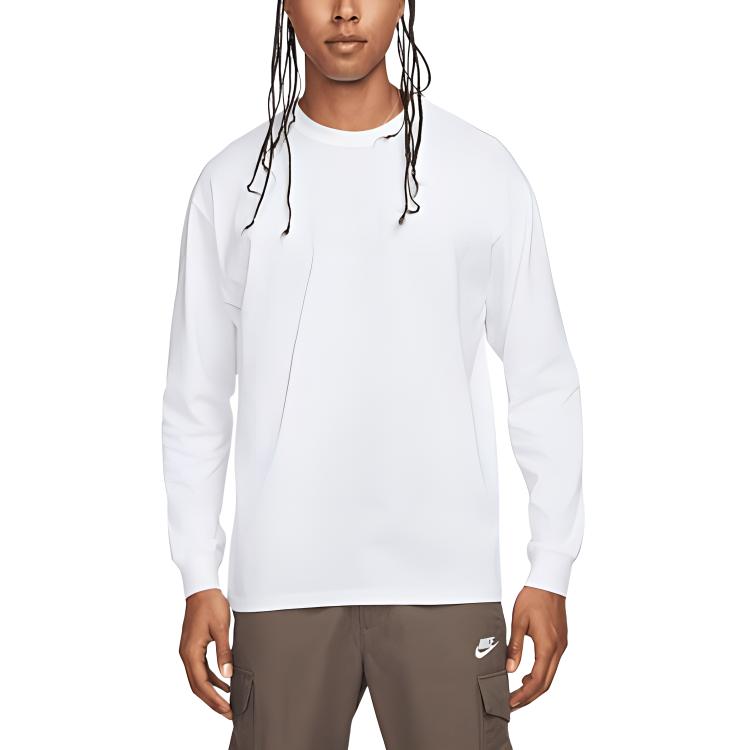 Nike Embroidered Logo Crew Neck Long Sleeve T-Shirt Men White DO7390-100