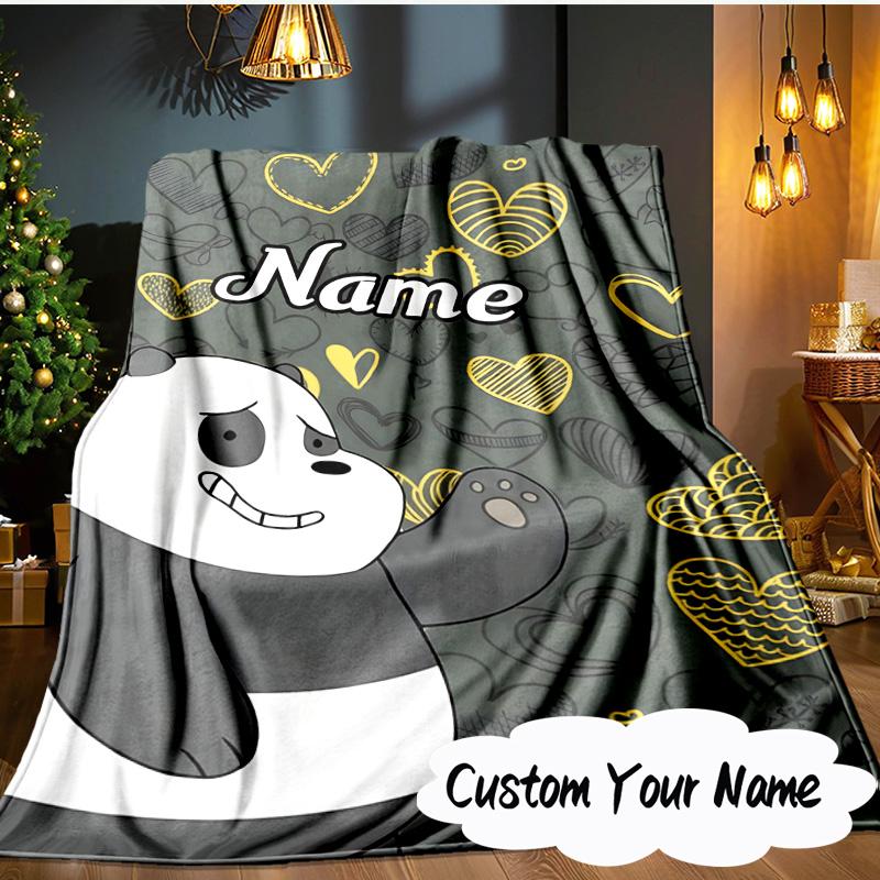 Custom Name Brown Bear Heart Love Blanket Ideal Bedding Blanket Perfect for Travel, Camping, Living Rooms, Offices, Sofas, Fan Christmas gift