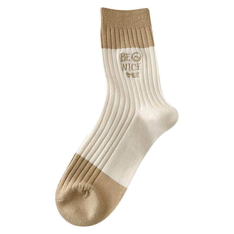 5 Pairs of Women's New Style Matching Color Letter Embroidery In The Tube Stack Socks