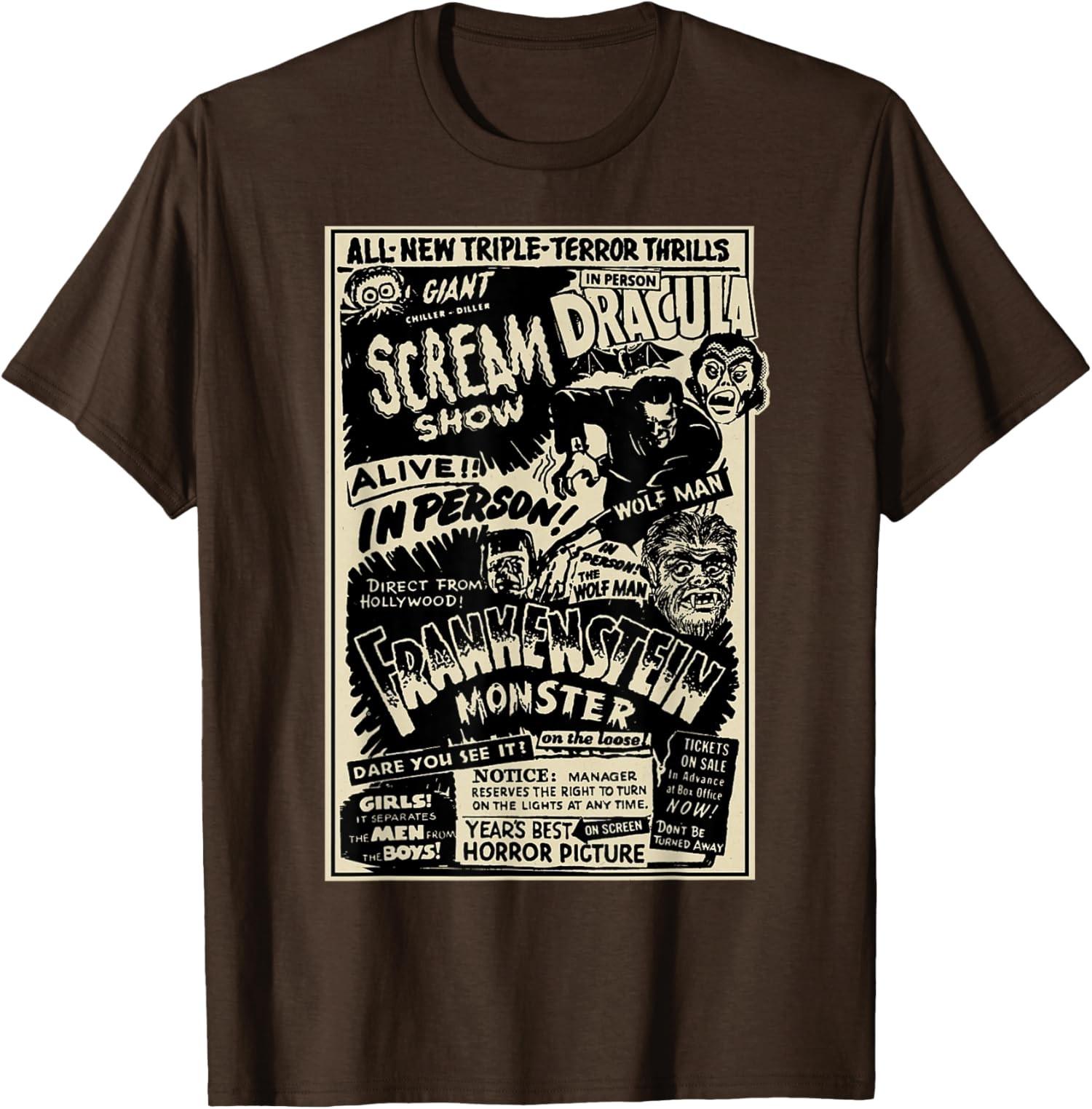 Horror Monster Mummy Dracula Werewolf Frankenstein Unisex T-Shirt S разноцветный