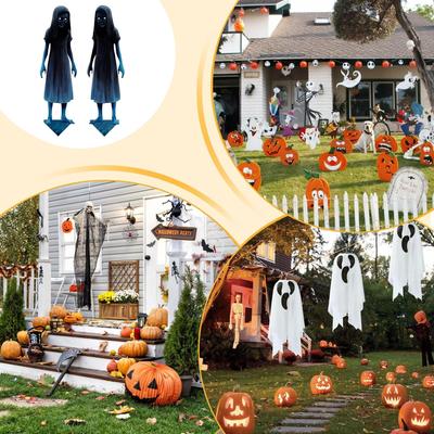 Verfluchte Zwillingsgeister Hofschilder Gruselige Zwillinge Outdoor-Pfosten Dekorationen 2 Stück Halloween Bodeneinsatz Horror Deko für Veranda