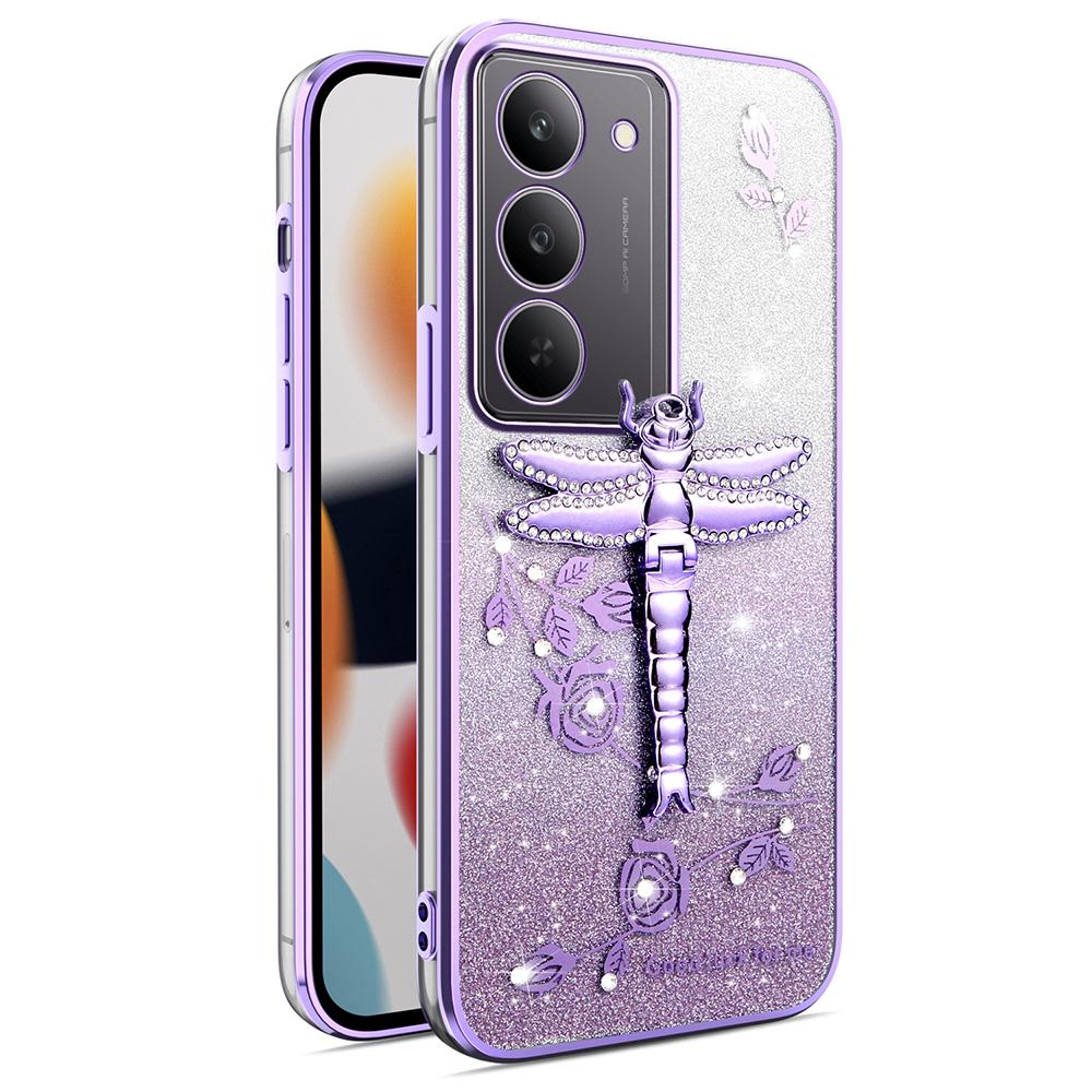 KADEM Für Realme V60 Pro 5G/14x (Indien) 5G Hülle Libelle Ständer TPU Blumen Glitzer Handyhülle