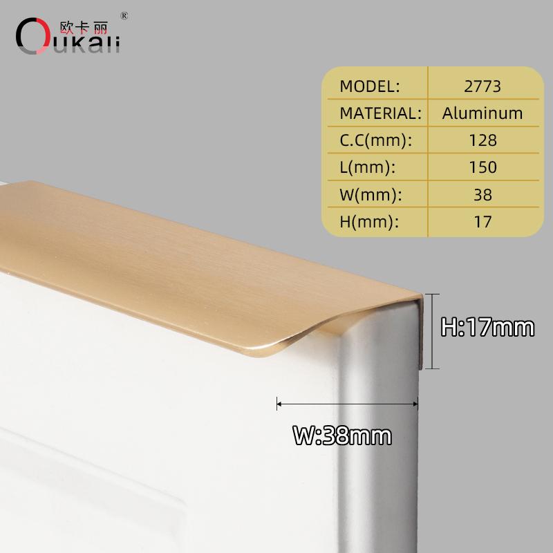 Oukali Hot Sales Modern Furniture Cabinet Handle Kitchen Wardrobe Aluminum Alloy Matt Black Canceal Pull Handles