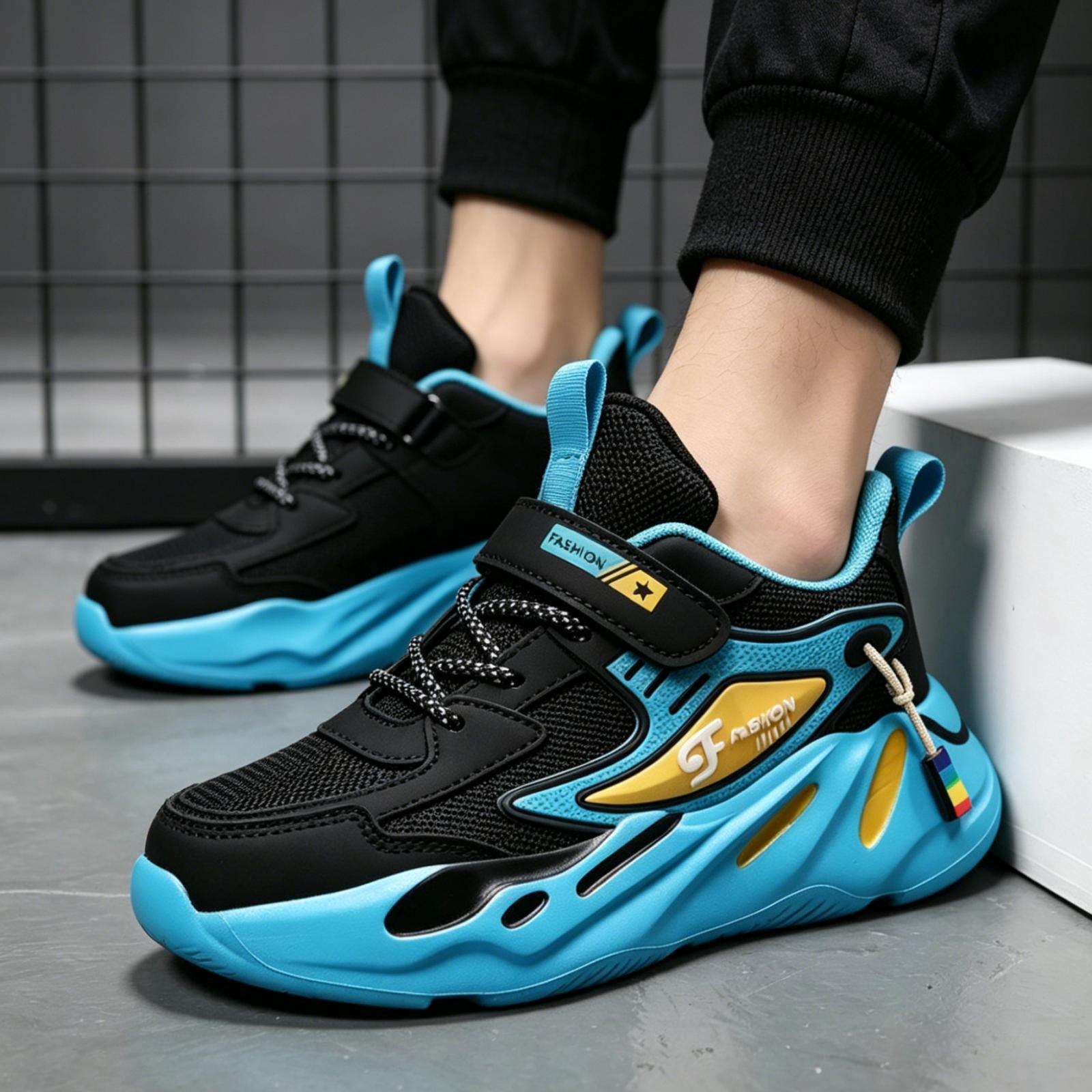 Children s Lightweight Running Shoes Breathable Mesh Upper Hook and Loop Closure Flexible Sole Durable Kids Sports Sneakers for Outdoor Activities 28 чёрный