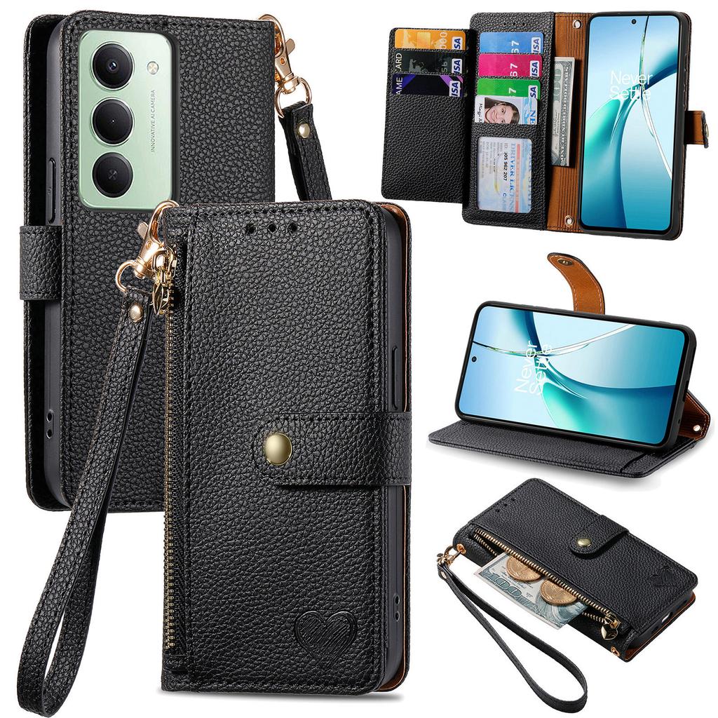 Pro Xiaomi Redmi 15 5G (Globální) (169 mm) Pouzdro Blokování RFID Kapsa na zip Kožená peněženka Kryt na telefon s popruhem