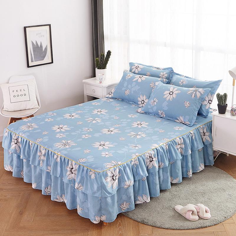 3Pcs Bed Sheet Lace Skirt Elastic Fitted Double Bedspread With Pillowcases Mattress Cover Bedding Set Elastic  Bedsheet Set