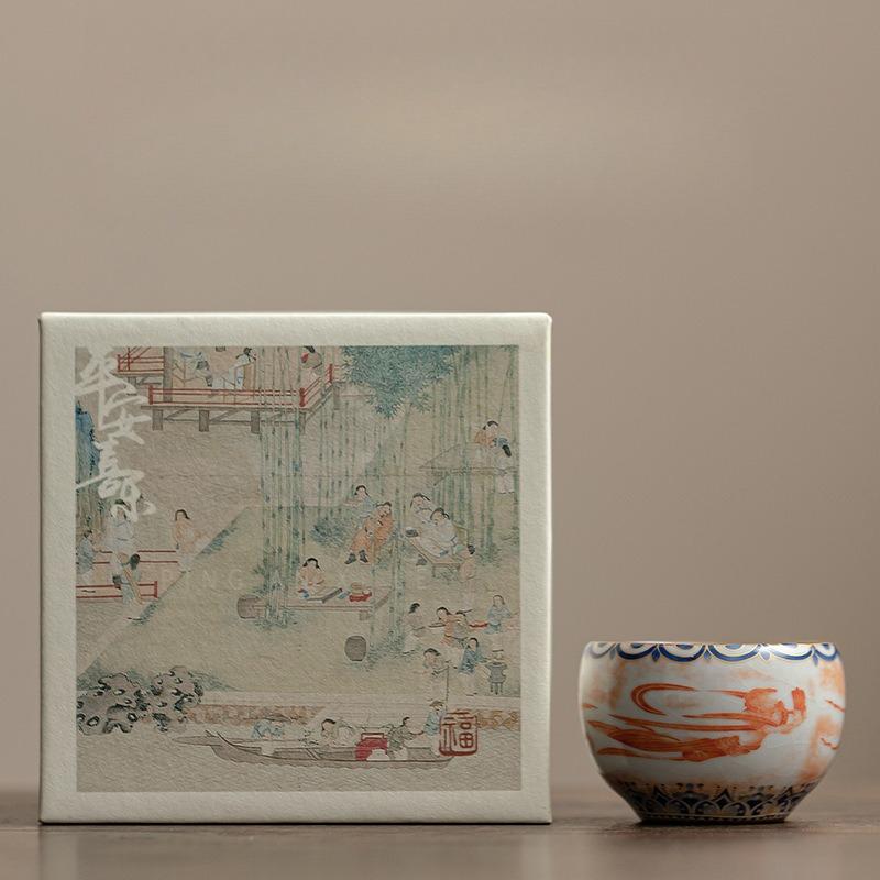 50ML Chinese Dunhuang Apsaras Ceramic Tea Cup Ru Kiln Master Cup Personal Tea Cups Bowl Kung Fu Household Teaware Tea Ceremony