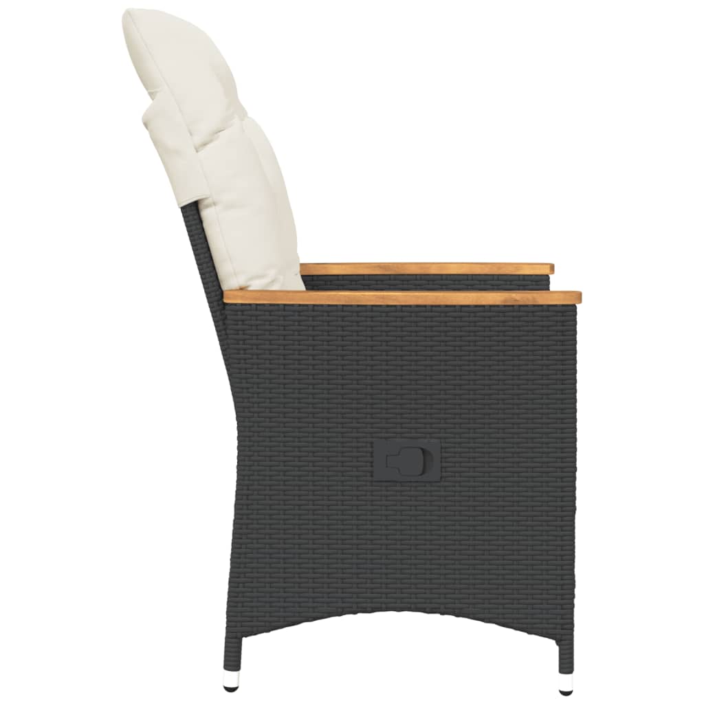 Garden Armchair with Cushions 2 pcs Adjustable Black Poly Rattan
