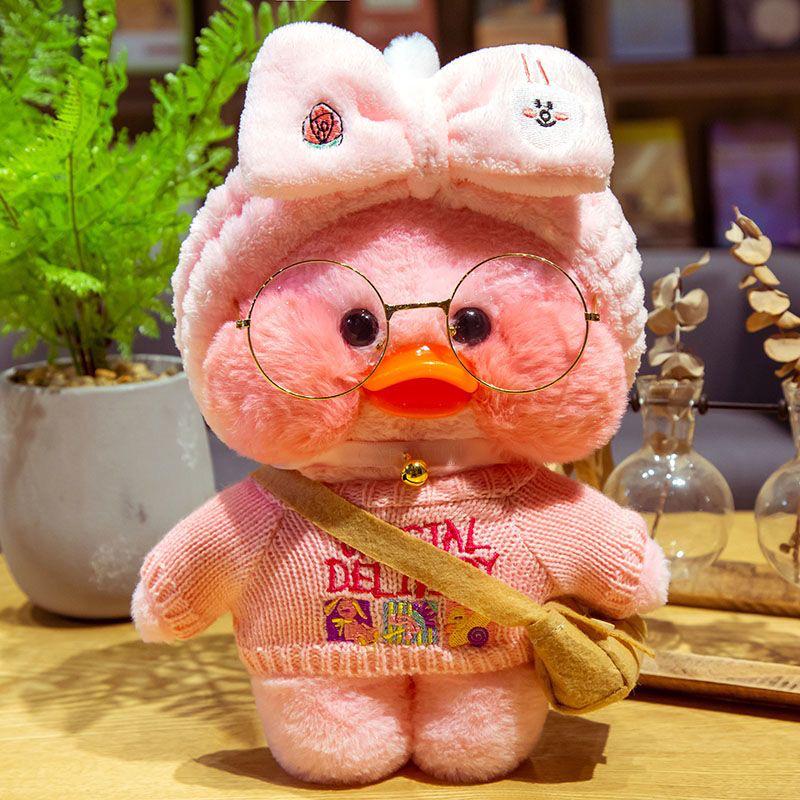 

Плюшева пов язка на голову з качкою-інфлюенсером з гіалуроновою кислотою - Мила жовта лялька на Різдво 30 cm (glasses + bell)