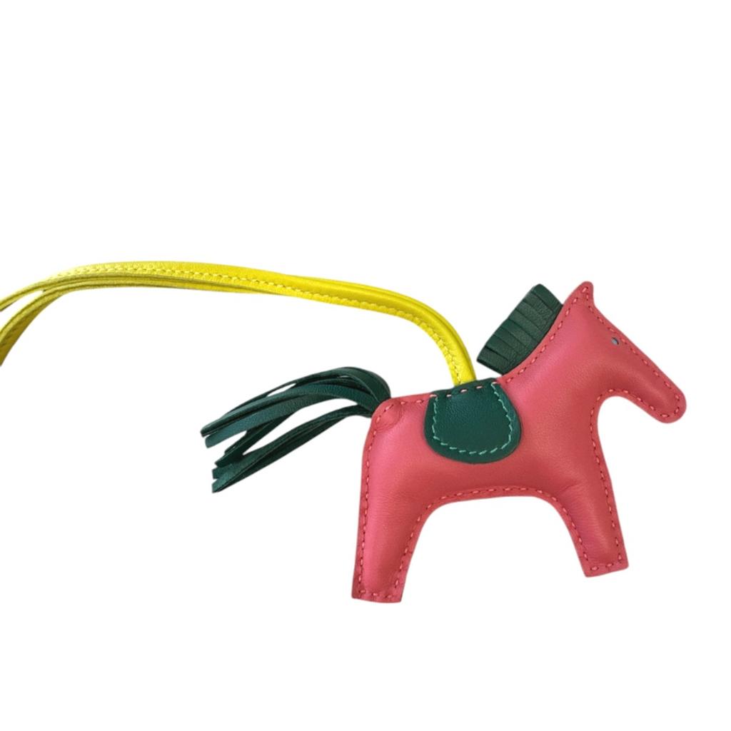 HERMES Bag charm Anyo Miro Rodeo MM key ring lambskin Rose Azalea x Malachite  Used