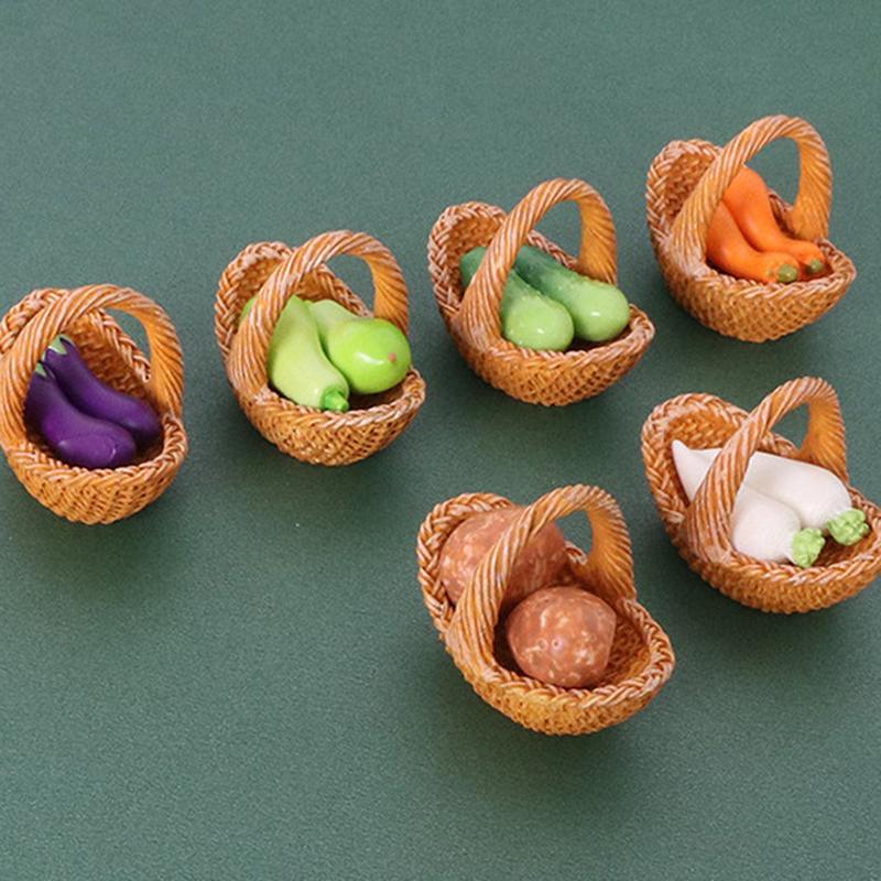 3Pcs/Set Dollhouse Simulation Vegetable Handheld Basket Model Mini Vegetables Decoration For 1/12 Dolls House Kitchen Play Toys