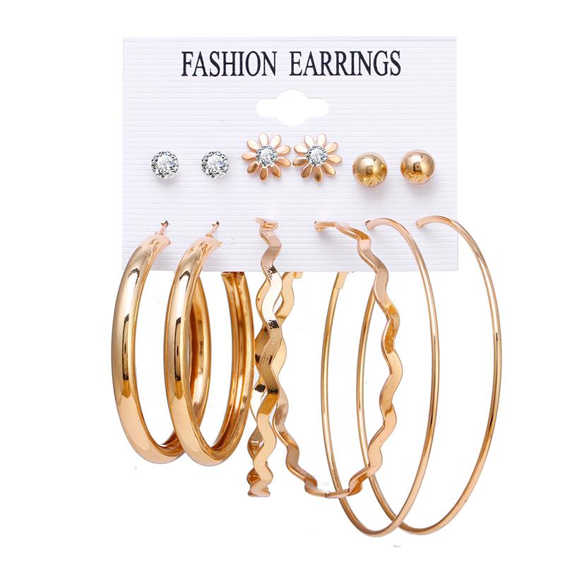 Conjunto de pendientes de aro grandes de metal de moda para mujer, elegantes pendientes de botón de circonita, regalos de joyería