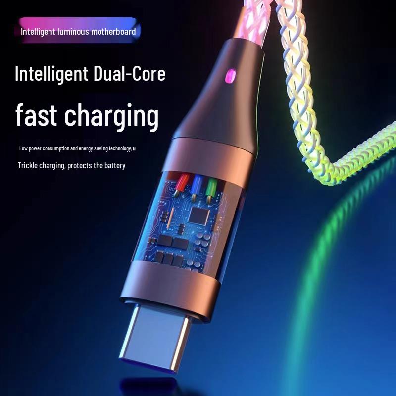 RGB 100W Fast Charging Type-C Cable for Apple and Huawei - Car Streamer Colorful Glow