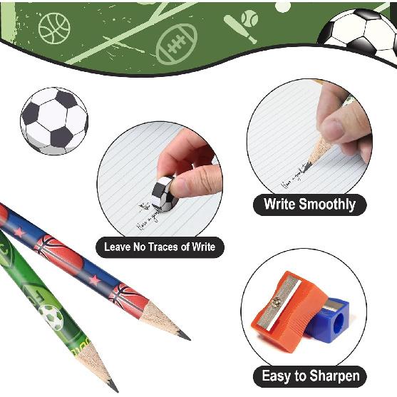 Goldge 48 Sports Pencils for Kids and 48 Pcs Erasers, Baseball Soccer Basketball Pencils #2, Fun Pencils Erasers, Birthday Pencils, School Office