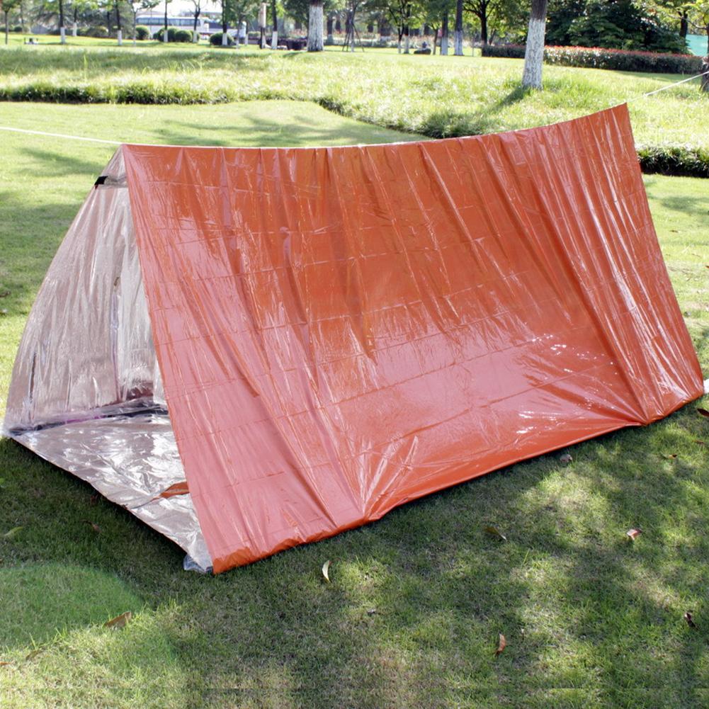 Tente d'urgence portable en PE pour camping en extérieur Sac de couchage Garde au chaud Résistant aux déchirures OrangeTente orange