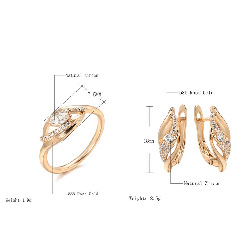 Roségoldene Hängeohrringe Ringe Sets für Damen Mode Natürliche Zirkon Ohrringe für Damen Vintage Schmuckset